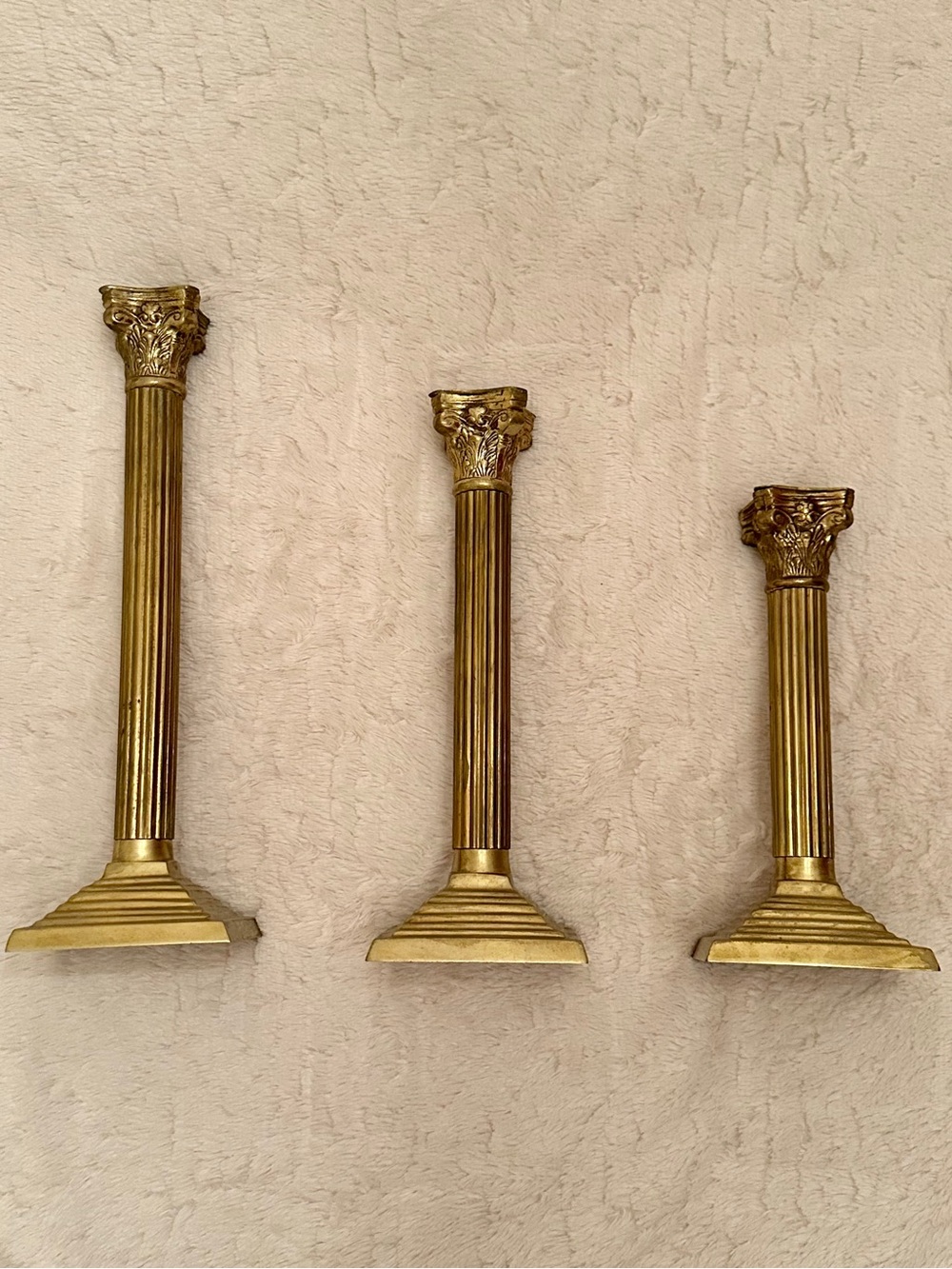 Vintage Solid Brass Candleholders Set of 3 - Picture 2 of 3